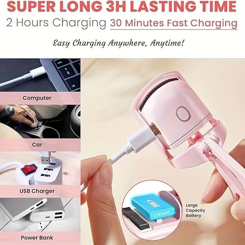 Portable small electric eyelash curler with heating function, rechargeable, curling and curling function