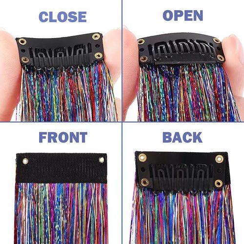 12 tablets Colorful Party Tinsel Hair Extensions Sparkling Seamless Clip-In Daily Wear Special Occasions