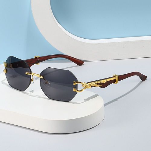 Retro Wood Grain Leopard Temple Sunglasses Men's Octagonal Fashion Anti-UV Women's Sunglasses