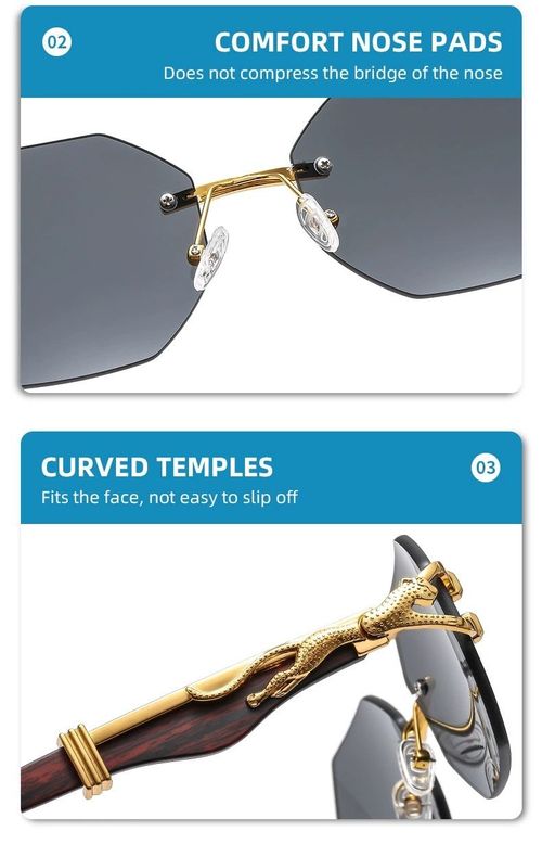 Retro Wood Grain Leopard Temple Sunglasses Men's Octagonal Fashion Anti-UV Women's Sunglasses