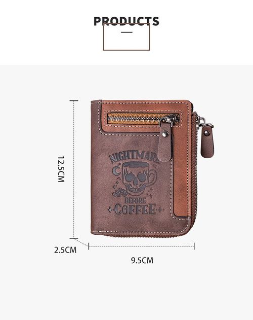 1pc Men's Retro Short Wallet, Multifunctional Fashion Zipper PU Leather Wallet