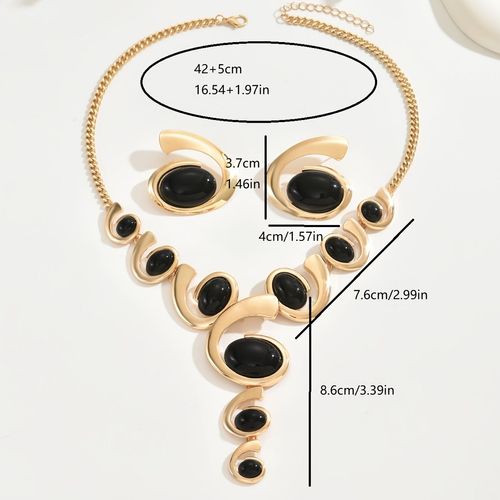 1 Set Boho Classic 2pcs Women'S Jewelry Set, Spiral Snail Shape with Black Rhinestone Inlay, Y-Necklace and Earrings, Alloy, Versatile for Daily and Party Wear