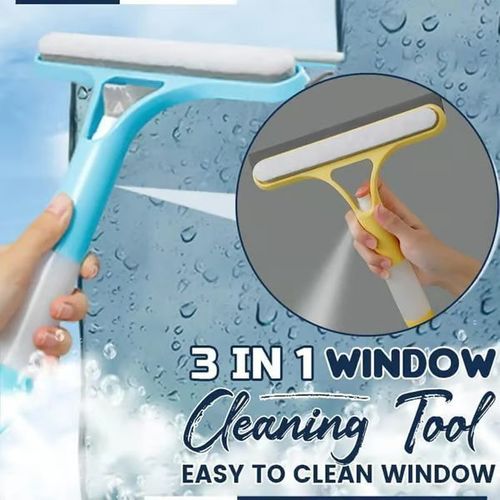 Three-in-one glass wiper with multi-function double-sided scraping and built-in spray bottle