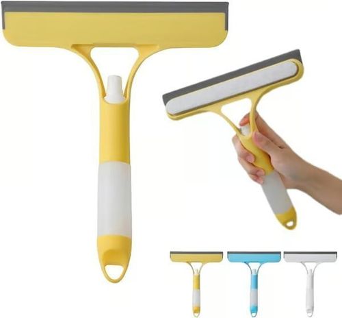 Three-in-one glass wiper with multi-function double-sided scraping and built-in spray bottle