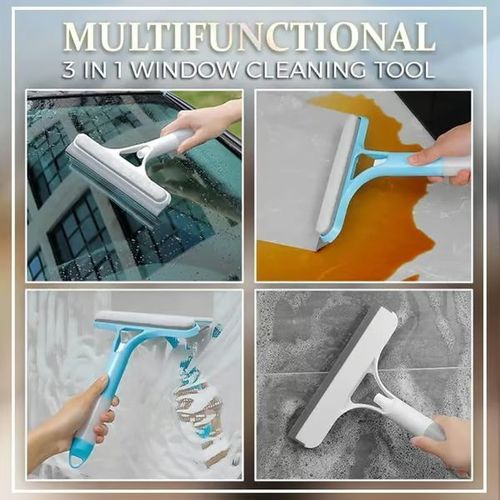 Three-in-one glass wiper with multi-function double-sided scraping and built-in spray bottle