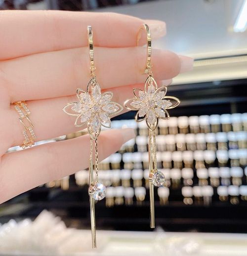 New Trendy Long Tassel Earrings Female S925 Silver Needle Zircon Flower Dangle Earrings