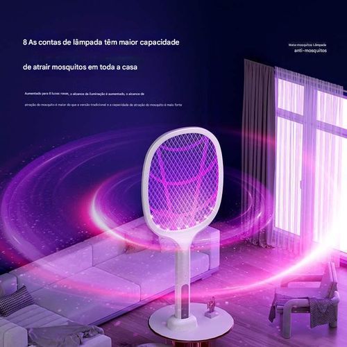 Novo mata-moscas eletrónico multifuncional 2 em 1 com bateria de lítio, carregamento USB, ampla voltagem, proteção tripla, adequado para uso doméstico.