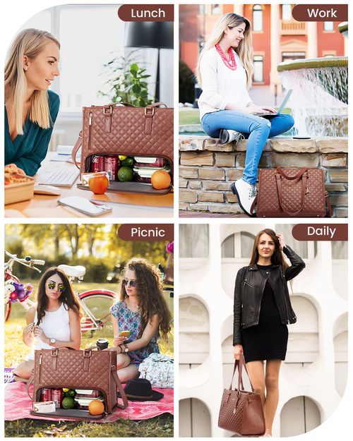 2pcs Ladies Shoulder Bags Lunch Box Daily School Business Waterproof Women Laptop Handbags With Insulated Cooler Bag