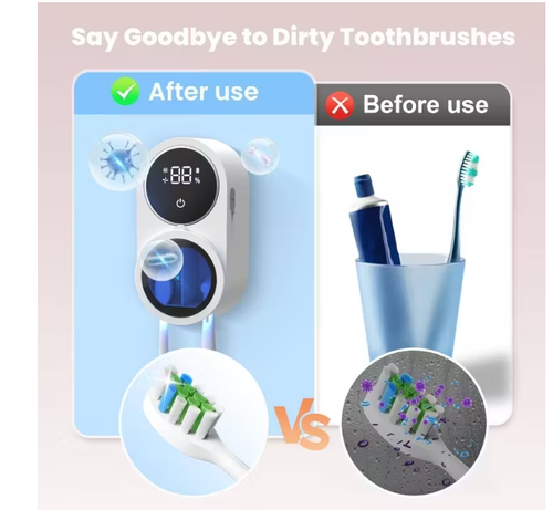 For Amazon Best Seller Double Wall-mounted Toothbrush Sanitizer Smart Sterilizer Box for Disinfecting UV Toothbrush Sanitizer