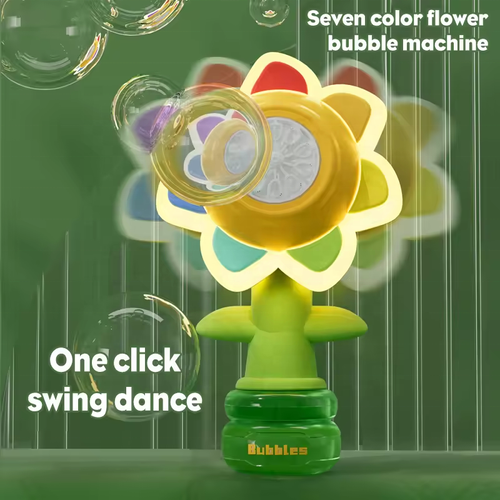 Hot selling summer children's cartoon automatic twist hair dryer colorful flower-shaped bubble machine suitable for boys and girls