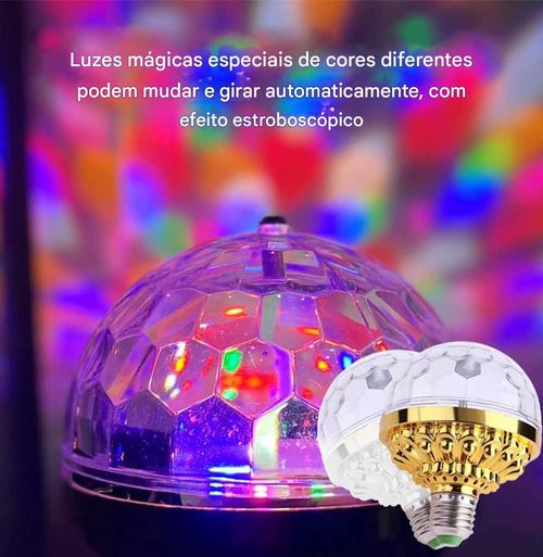 Bola de Luz Mágica Giratória Colorida E27 RGB LED Bola Mágica Luz de Palco com Soquete Luz Ambiente Adequada para Festas KTV e Casamentos