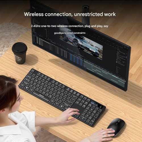 Wireless spill-resistant full-size keyboard