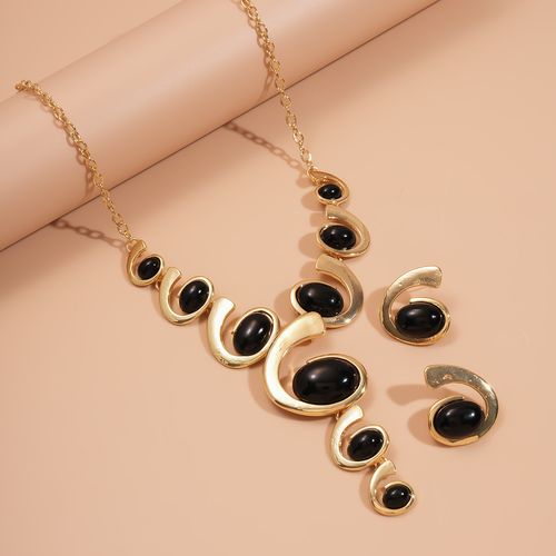 Oval Snail-Shaped Link Necklace and Earring Set Vintage Exquisite Exaggerated Style