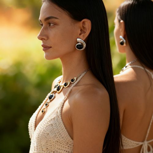 Oval Snail-Shaped Link Necklace and Earring Set Vintage Exquisite Exaggerated Style