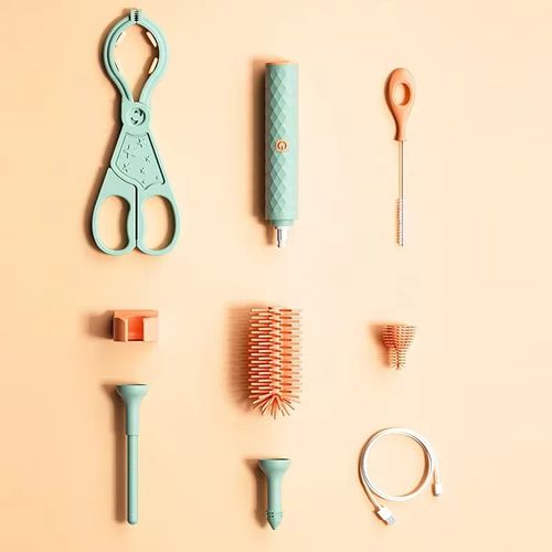 Escova elétrica sem fio de silicone para mamadeiras, limpador multiuso de bicos para mamadeiras e leite infantil com extensões, produto para casa inteligente