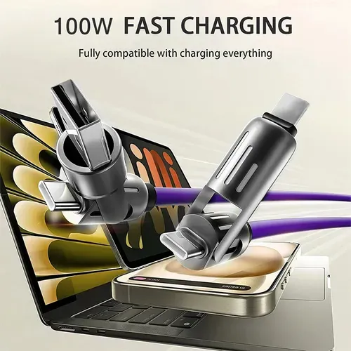 240W Super Fast LED Display USB Charger 4-in-1 Multi-Device with Rotating Elbow Type-C Mobile Phone and Printer Charger Cable