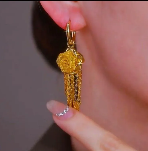 French-style high-end luxury rose tassel earrings