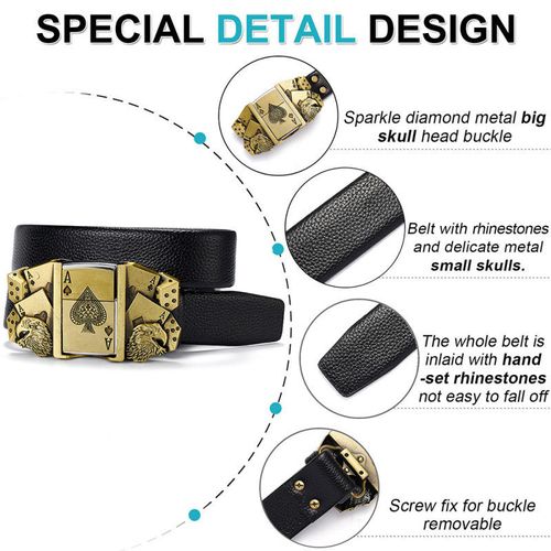Rock fashion cross-border belt, punk style inlaid lighter rhinestone sequin alloy buckle, unisex PU plastic