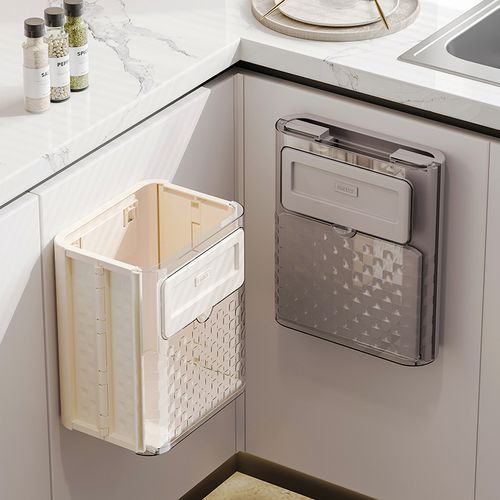 Hot Sale Kitchen and Home Folding Plastic Hanging Trash Can Wall Mounted Trash Can for Bathroom Toilet Waste Storage
