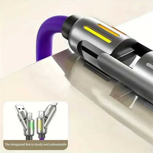 240W Super Fast LED Display USB Charger 4-in-1 Multi-Device with Rotating Elbow Type-C Mobile Phone and Printer Charger Cable