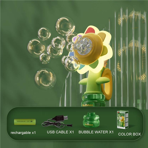 Hot selling summer children's cartoon automatic twist hair dryer colorful flower-shaped bubble machine suitable for boys and girls