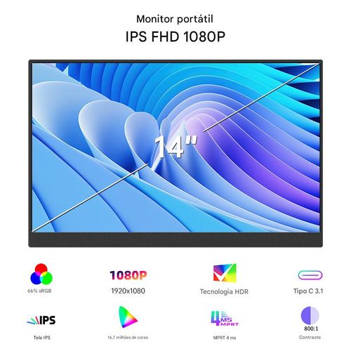Tela de 13.5 polegadas para laptop PS5, monitor portátil com alto-falantes tipo C, monitor portátil HD-MI