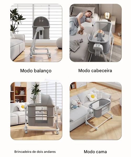 Novo berço elétrico para bebês, berço de bebê com controle remoto, cama de balanço com rodas e música