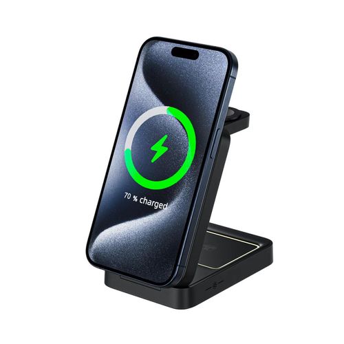 Suporte magnético dobrável para carregador sem fio 3 em 1 para telefone, fones de ouvido e relógio.