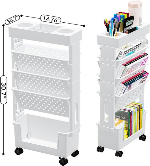 Organizador de arquivos de mesa de metal com 5 camadas e rodas para artigos de escritório, estante para armazenamento de revistas, para escola, sala de aula e casa 复制