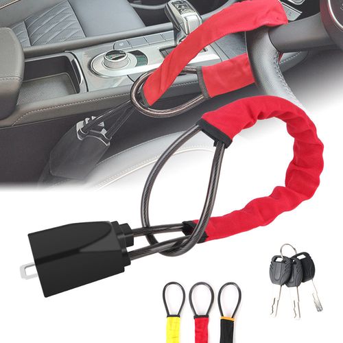 B-FARBIN Car Antitheft Locking Devices Car Steering Wheel to Seat Belt Lock Anti Theft Strips Lock for Car Truck SUV Van Golf