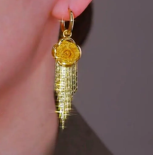 French-style high-end luxury rose tassel earrings