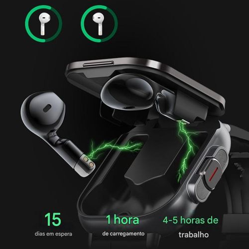 Novos produtos imperdíveis 2,01 polegadas 2 em 1 fone de ouvido sem fio pulseira de aço relógio inteligente monitoramento de saúde NFC smartwatch com fone de ouvido