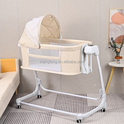Novo berço elétrico para bebês, berço de bebê com controle remoto, cama de balanço com rodas e música