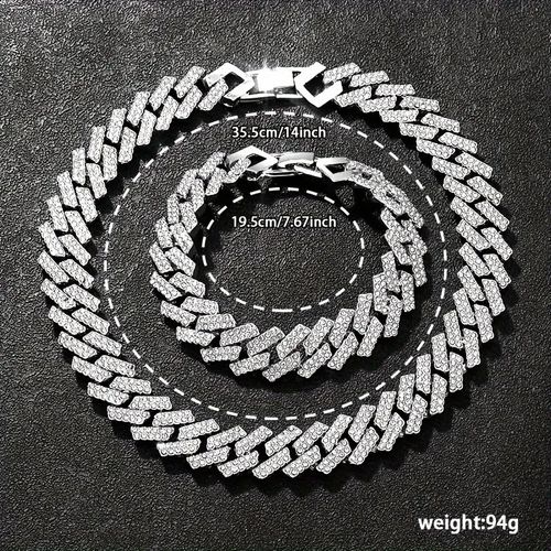 Fashionable Hip-hop Watch Set Diamond-encrusted Bracelet Necklace Quartz Wristwatch with Large Dial Set