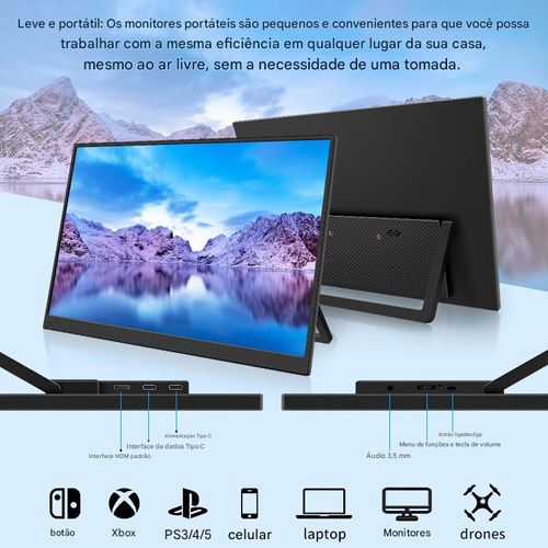 Tela de 13.5 polegadas para laptop PS5, monitor portátil com alto-falantes tipo C, monitor portátil HD-MI