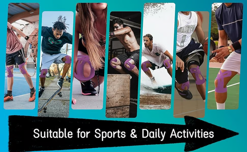 Knee Muscle Patches | 10 Waterproof Elastic Athletic Tapes for Knee Support and Pain Relief | Pre-cut Athletic Tapes for Joint Stabilization, Mesh Knee Bandages for Athletes