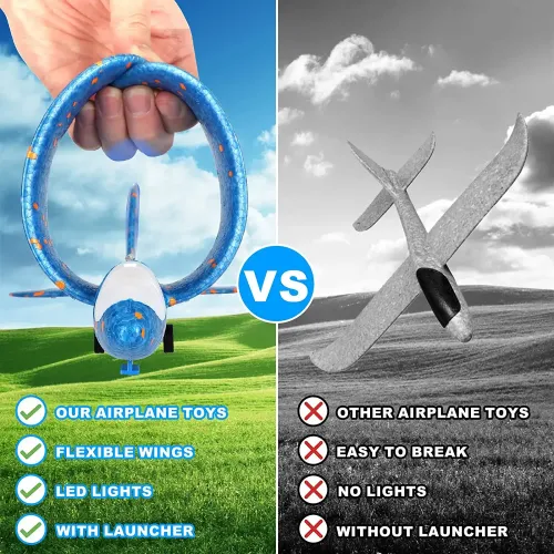 Outdoor games children's glider flying foam airplane handheld shooting gun model shooting flying cyclotron toy with light