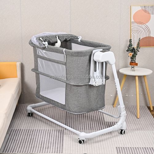 Novo berço elétrico para bebês, berço de bebê com controle remoto, cama de balanço com rodas e música