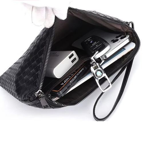 Exquisite tiger-head logo and classic weave pattern, portable men's clutch bag