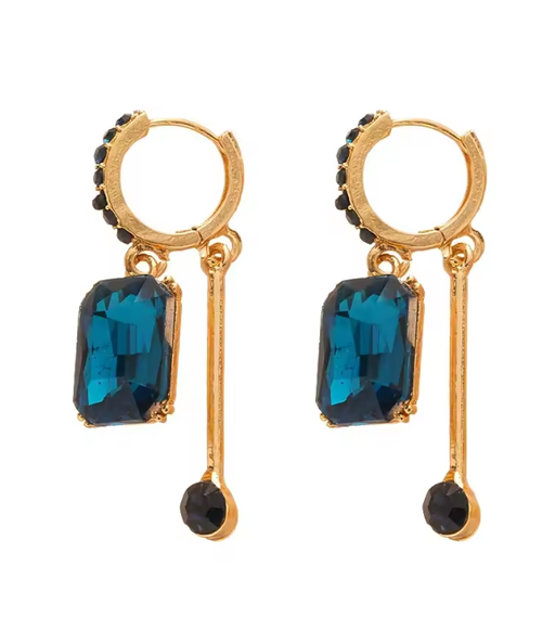Blue square crystal earrings, light luxury, high-end niche unique earrings
