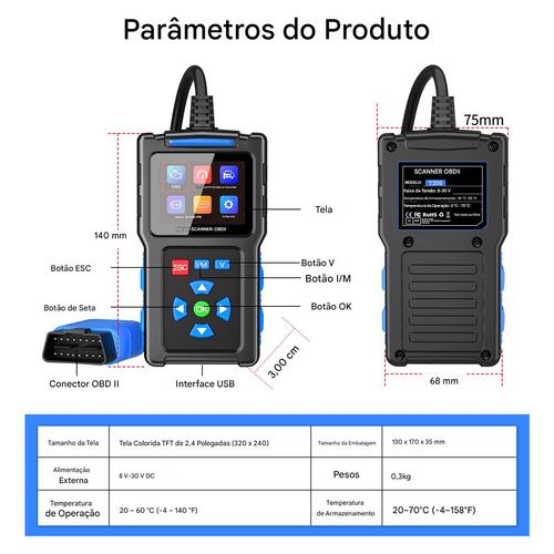 T200 Instrumento de diagnóstico de falhas de carro OBD2 Testador de motor de carro Leitor de código de carro Scanner