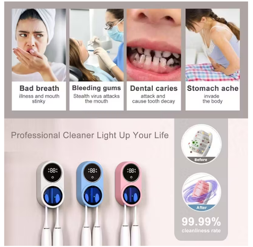For Amazon Best Seller Double Wall-mounted Toothbrush Sanitizer Smart Sterilizer Box for Disinfecting UV Toothbrush Sanitizer