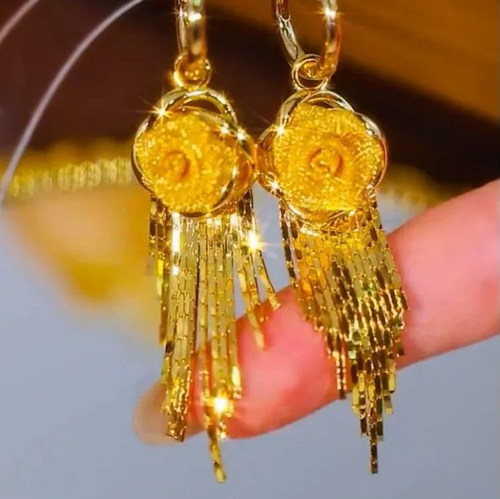 French-style high-end luxury rose tassel earrings