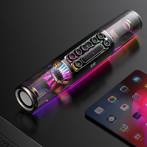 Alto-falantes estéreo para jogos com subwoofer surround 3D com luzes coloridas Dezzle e alto-falante sem fio para cartão TF