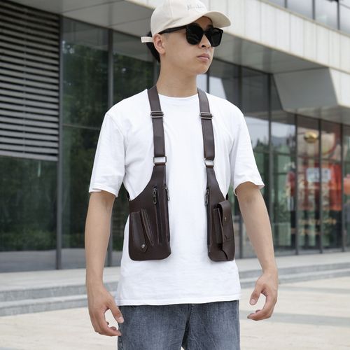 Hot Selling Vintage Waterproof PU Utility Vest Custom Embossed Logo Phone Anti Theft Crossbody Sling Leather Harness Bag