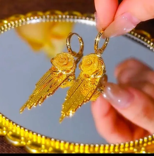 French-style high-end luxury rose tassel earrings