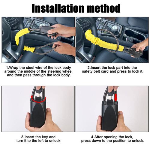 B-FARBIN Car Antitheft Locking Devices Car Steering Wheel to Seat Belt Lock Anti Theft Strips Lock for Car Truck SUV Van Golf