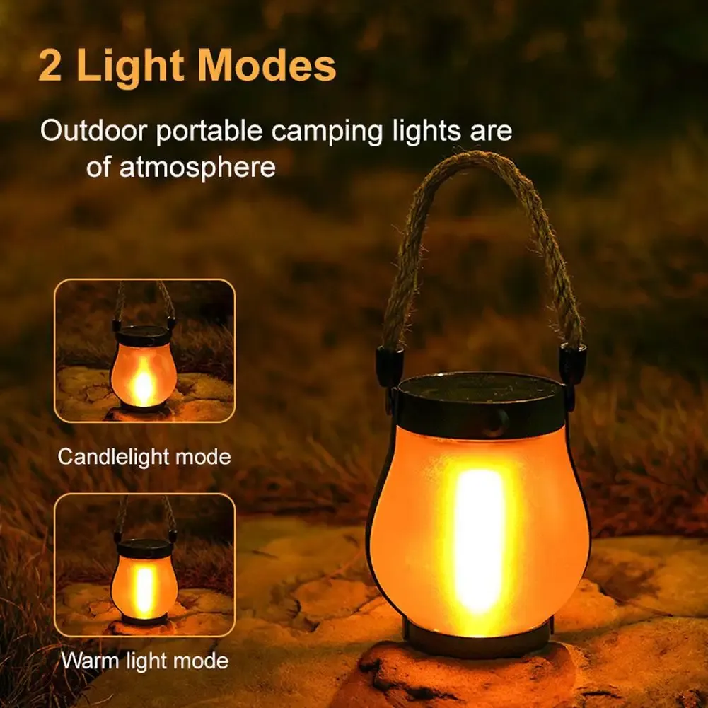 Solar Jute Flame Light USB Rechargeable Outdoor Courtyard Home Decoration Light Multi-Functional Waterproof Hanging Lamp