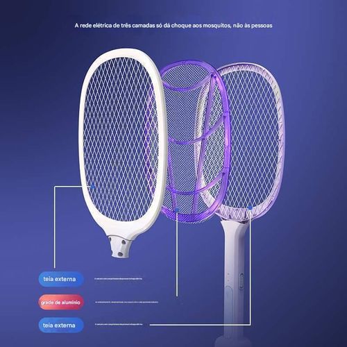 Novo mata-moscas eletrónico multifuncional 2 em 1 com bateria de lítio, carregamento USB, ampla voltagem, proteção tripla, adequado para uso doméstico.