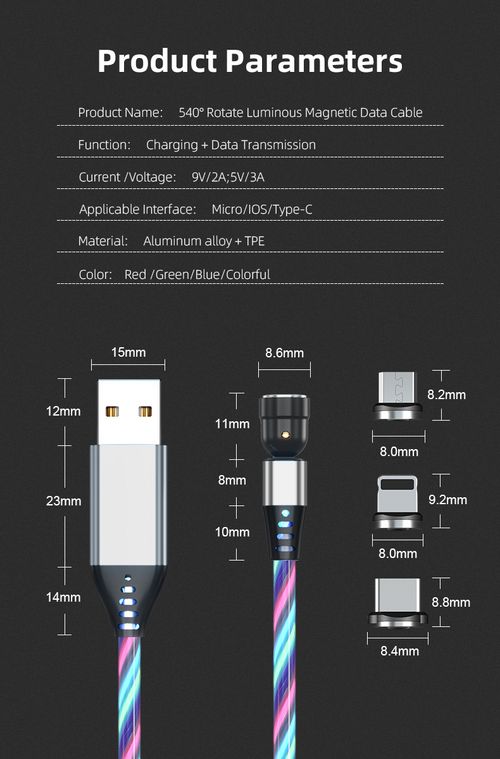 3 in 1 Fast Glow Magnetic Hybrid Light Luminous Type C Charger Cable USB Data Cable Mobile Phone Charging